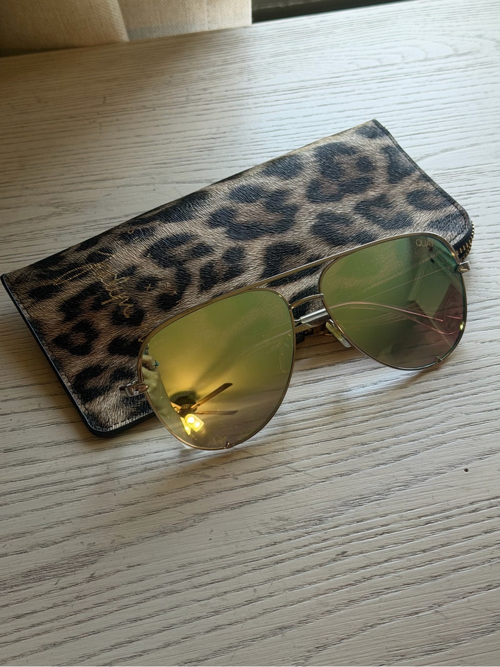 Quay Australia High Key aviator sunglasses with Leopard Case